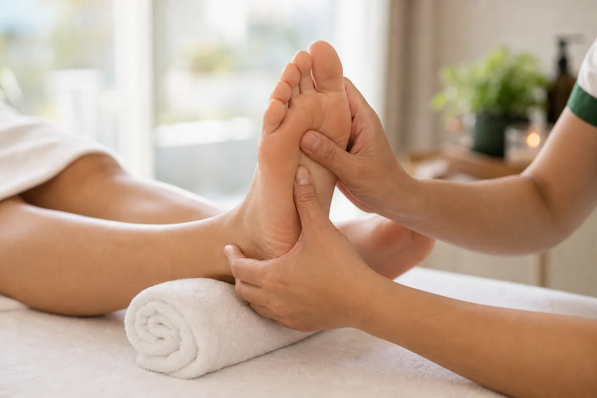 Relaxing foot reflexology massage therapy at EasyGo Spa luxury wellness center in Metro Manila